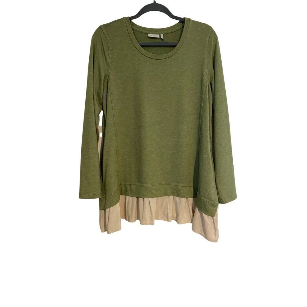 Logo Lounge Women's M Top Green Long Sleeve Sweatshirt Ruffle Hem Feminine Comfy